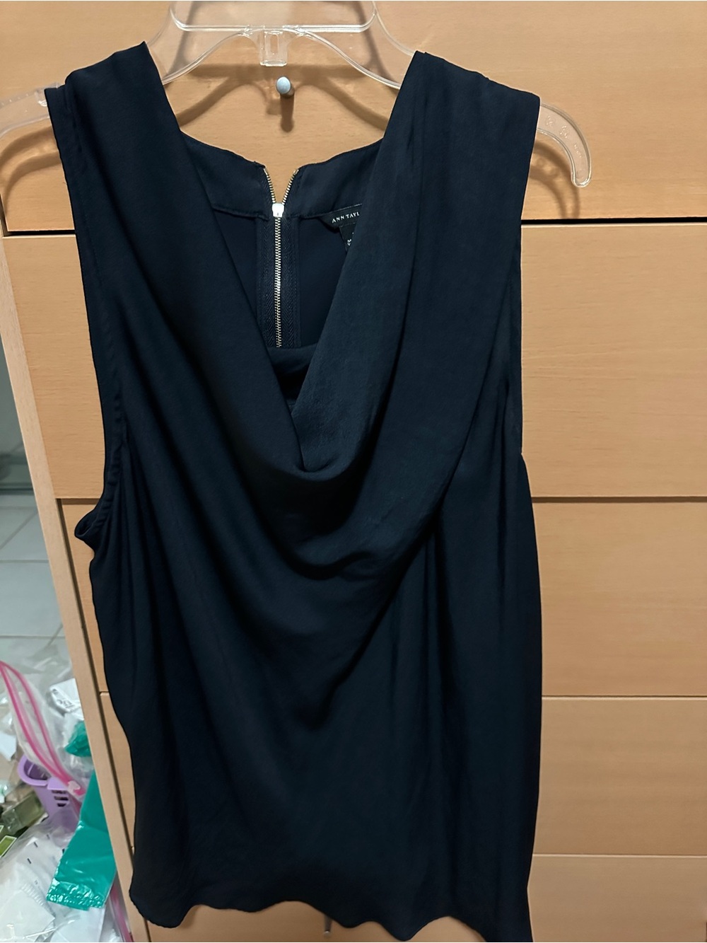 Ann Taylor Black Draped Sleeveless Blouse